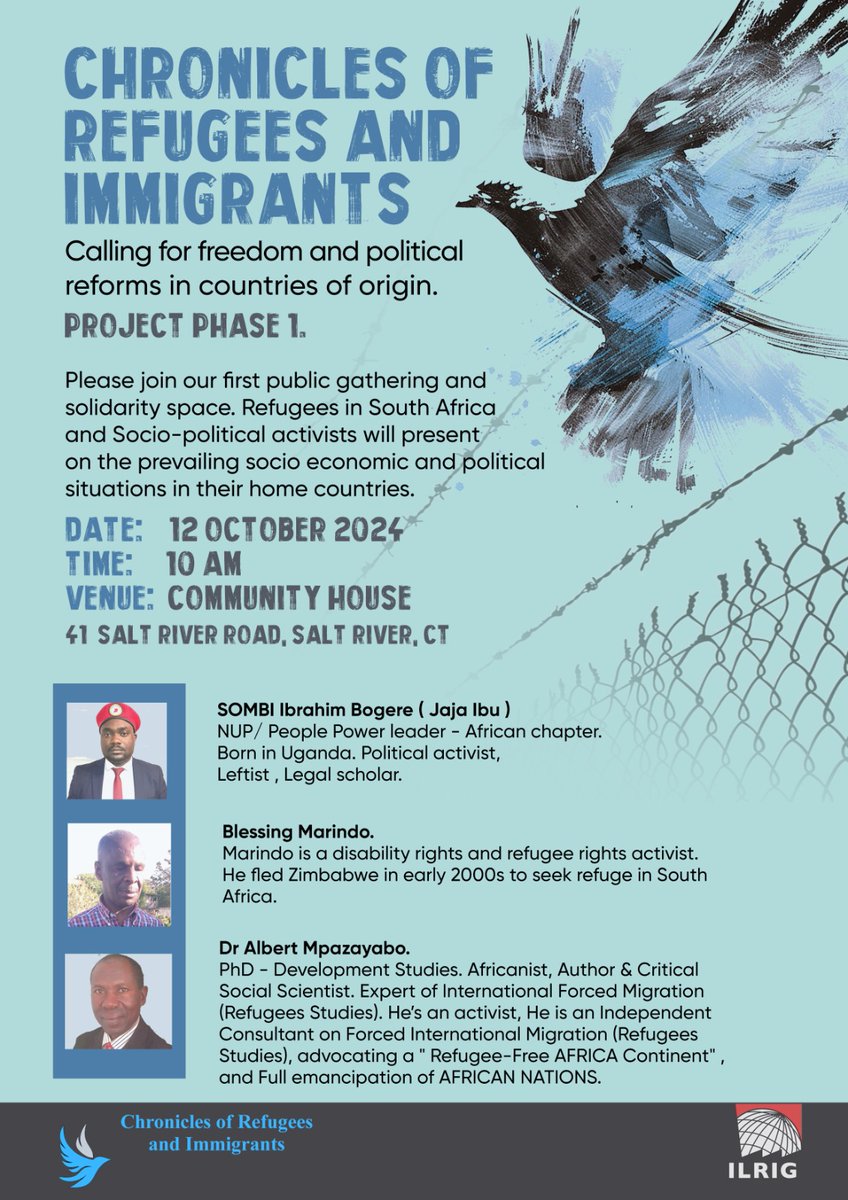 Please support:
Chronicles of Refugees and Immigrants
Calling for Freedom and political Reform in countries of origin.
12 October, 10am @ Community House, 41 Salt River Road
Please join our first public gathering and solidarity space.