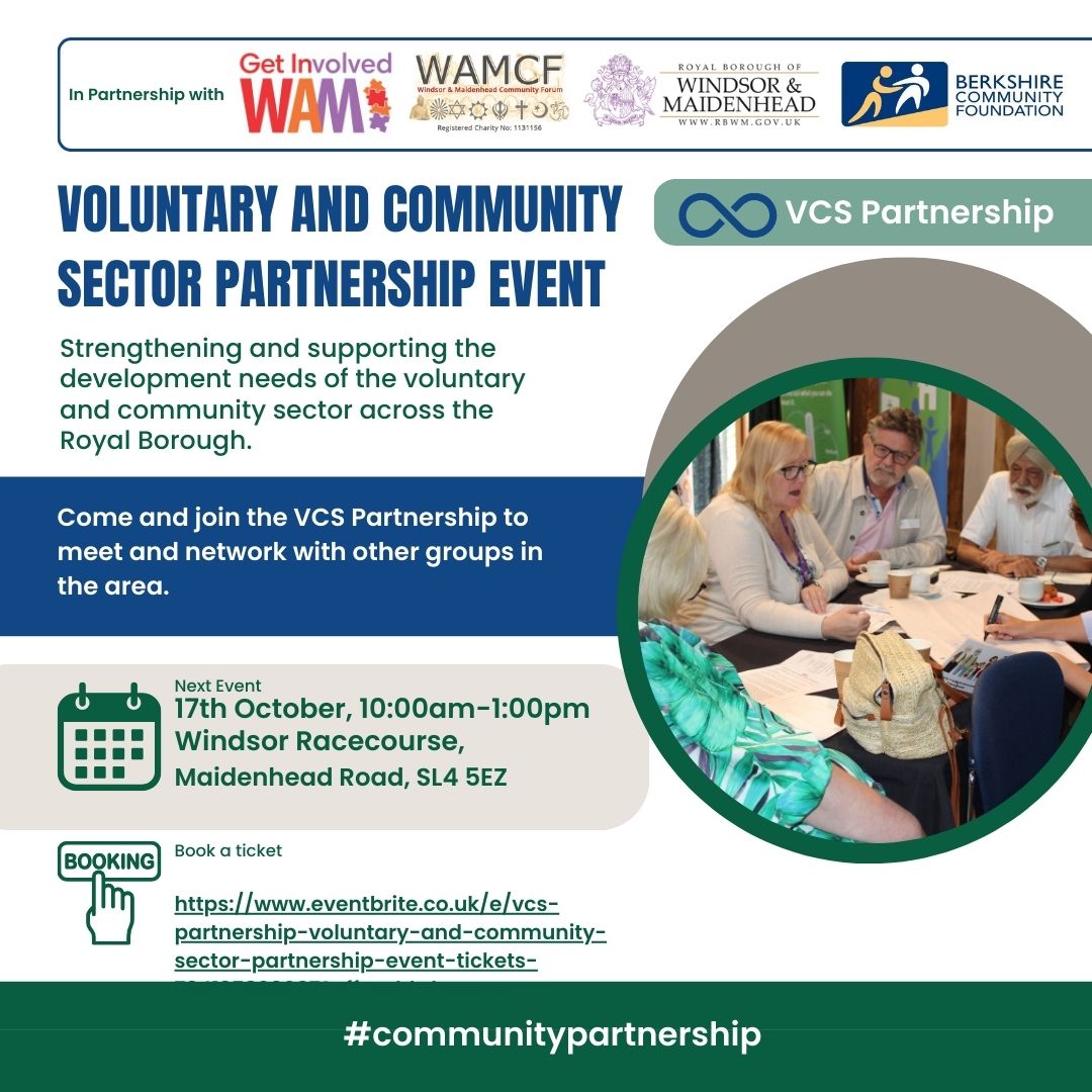 Join the RBWM Voluntary Sector and Partnership event on Thursday 17 October. Read the full story, plus all the latest funding and training opportunities, in this month's #Maidenhead #Windsor and #Ascot alert - sloughcvs.org/weekly-news-al… Next alert due out 1 November.
