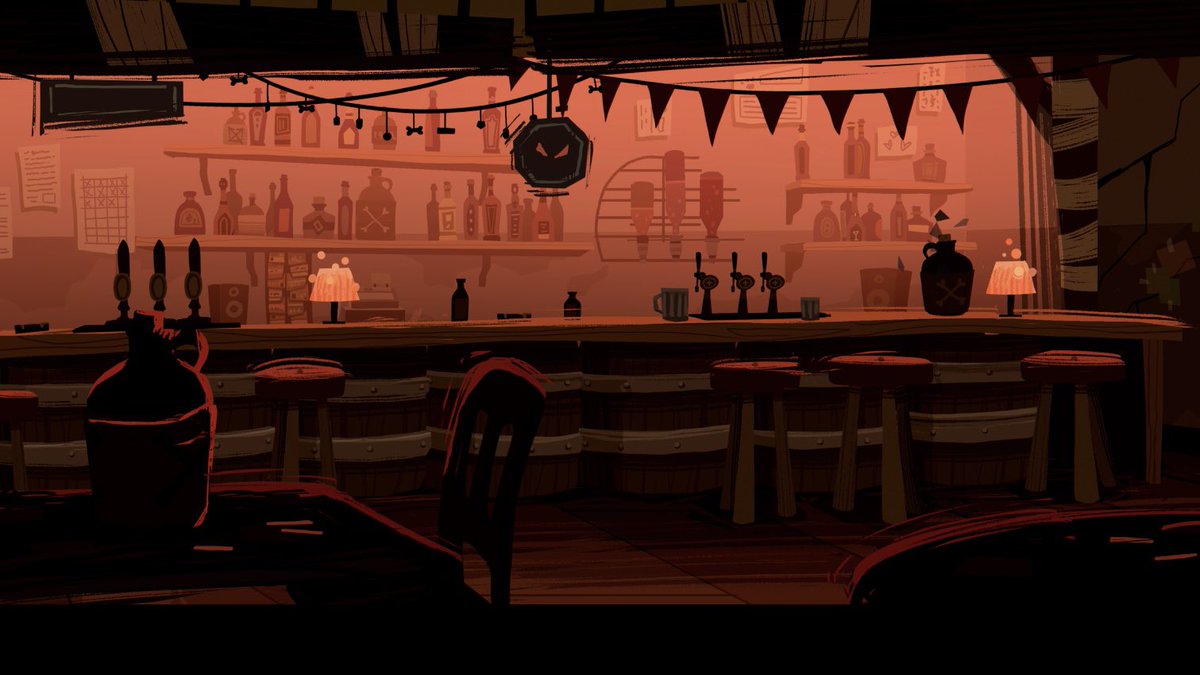 Hair of the dog anyone? Our doggo dive bar is taking shape - a place to share stories about downhill racing, turf wars and dodging the pigs. 

Best dog related drinks pun will absolutely make it into the game. 🐶🍻

#indiegame #gameart #conceptart #indiegamedev #digitalart