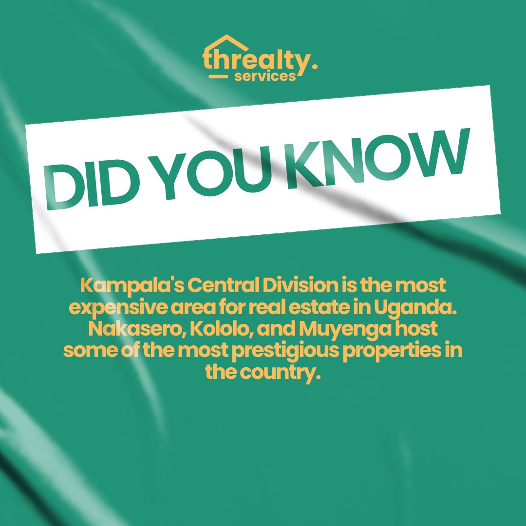 Threalty_Ltd's tweet photo. Did You Know?
Kampala's Central Division is the most expensive area for real estate in Uganda. Nakasero, Kololo, and Muyenga host some of the most prestigious properties in the country.
๐ผ #LuxuryLiving #PrimeLocations #KampalaRealEstate https://t.co/0IzDssqrZ5