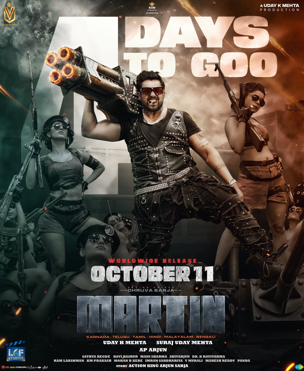 lgf_studios's tweet photo. Just 4 days to go until our movie hits the big screen! Get ready for an unforgettable journey filled with adventure, emotion, and stunning visuals. Join us on this exciting ride-don't miss out! Mark your calendars for October 11th!

#martin #dhruvasarja 
#martinon11thoctober https://t.co/kvgYQdzMbw