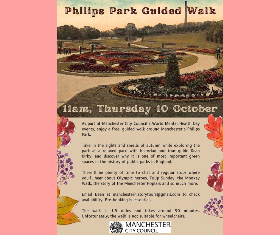 MCRparks (@mcrparks_) on Twitter photo 🌍Join us for World Mental Health Awareness Day!
This Thursday, Oct 10th, nurture your mental wellbeing by connecting with nature & your community.
Guided Walk
📍 Phillips Park
⏰11:00 AM
Nature Detective
📍 Brookdale Park
⏰ 11:00 AM - 1:00 PM
<a href="/AnnIgbon/">Cllr Lee-Ann Igbon</a> 🌍Join us for World Mental Health Awareness Day!
This Thursday, Oct 10th, nurture your mental wellbeing by connecting with nature & your community.
Guided Walk
📍 Phillips Park
⏰11:00 AM
Nature Detective
📍 Brookdale Park
⏰ 11:00 AM - 1:00 PM
<a href="/AnnIgbon/">Cllr Lee-Ann Igbon</a>