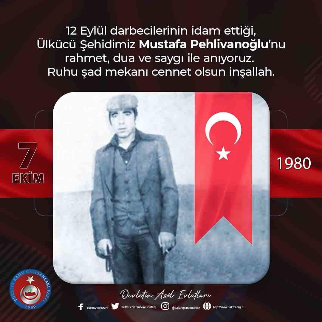 12 Eylül darbecilerinin idam ettiği, Ülkücü Şehidimiz Mustafa Pehlivanoğlu’nu rahmet, dua ve saygı ile anıyoruz. Ruhu şad mekanı cennet olsun inşallah. 

#DevletinAsilEvlatları 
#TÜRKAV