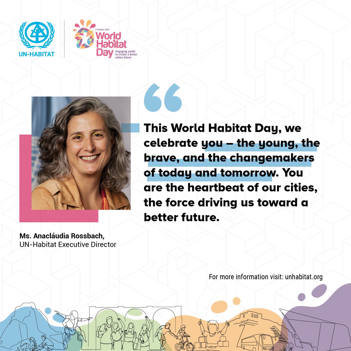 UN-Habitat (@unhabitat) on Twitter photo "This World Habitat Day, we celebrate you – the young, the brave, and the changemakers of today and tomorrow. You are the heartbeat of our cities, the force driving us toward a better future."
Message from UN-Habitat Executive Director
<a href="/AnacludiaRossb1/">Anacláudia Rossbach</a> on #WHD2024. "This World Habitat Day, we celebrate you – the young, the brave, and the changemakers of today and tomorrow. You are the heartbeat of our cities, the force driving us toward a better future."
Message from UN-Habitat Executive Director
<a href="/AnacludiaRossb1/">Anacláudia Rossbach</a> on #WHD2024.