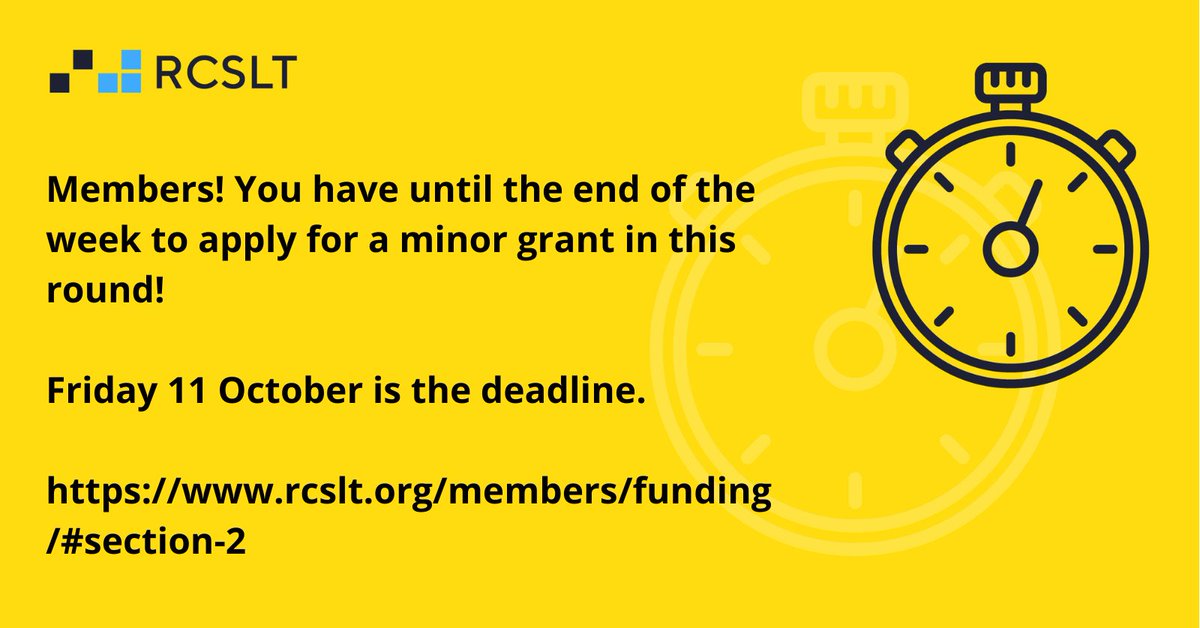 RCSLTLearn (@rcsltlearn) on Twitter photo 🚨Members, the next <a href="/RCSLT/">RCSLT 💙</a> minor grants deadline is on Friday 11 October. The grant awards up to £800 towards #CPD4SLTs - for more info and to apply, check out rcslt.org/members/fundin……
<a href="/RCSLT/">RCSLT 💙</a> @RCSLTScot <a href="/RCSLTWales/">RCSLT Wales</a> <a href="/RCSLTNI/">RCSLT Northern Ireland</a> #slpeeps 🚨Members, the next <a href="/RCSLT/">RCSLT 💙</a> minor grants deadline is on Friday 11 October. The grant awards up to £800 towards #CPD4SLTs - for more info and to apply, check out rcslt.org/members/fundin……
<a href="/RCSLT/">RCSLT 💙</a> @RCSLTScot <a href="/RCSLTWales/">RCSLT Wales</a> <a href="/RCSLTNI/">RCSLT Northern Ireland</a> #slpeeps