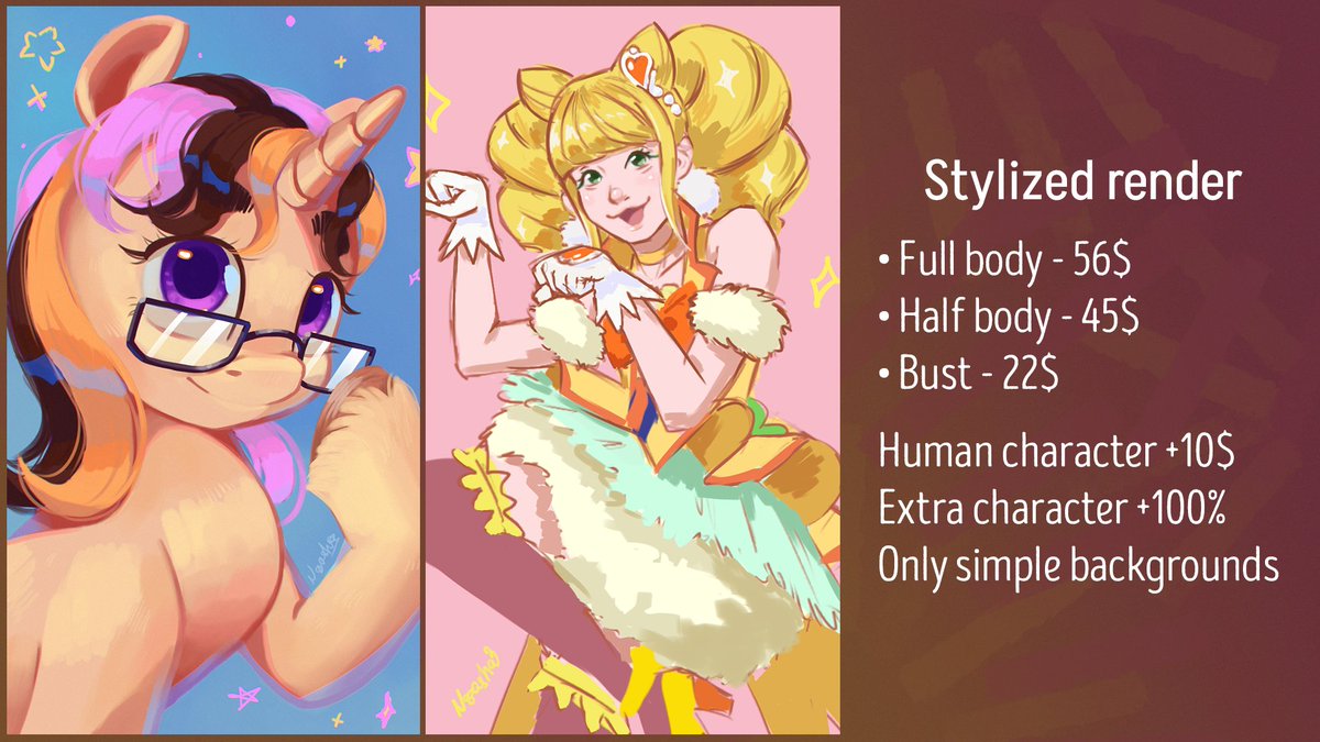 I'm opening commissions. I can draw ponies and humans in 2 styles and I can do simple sketches
All the info here: noasha.carrd.co/#comms