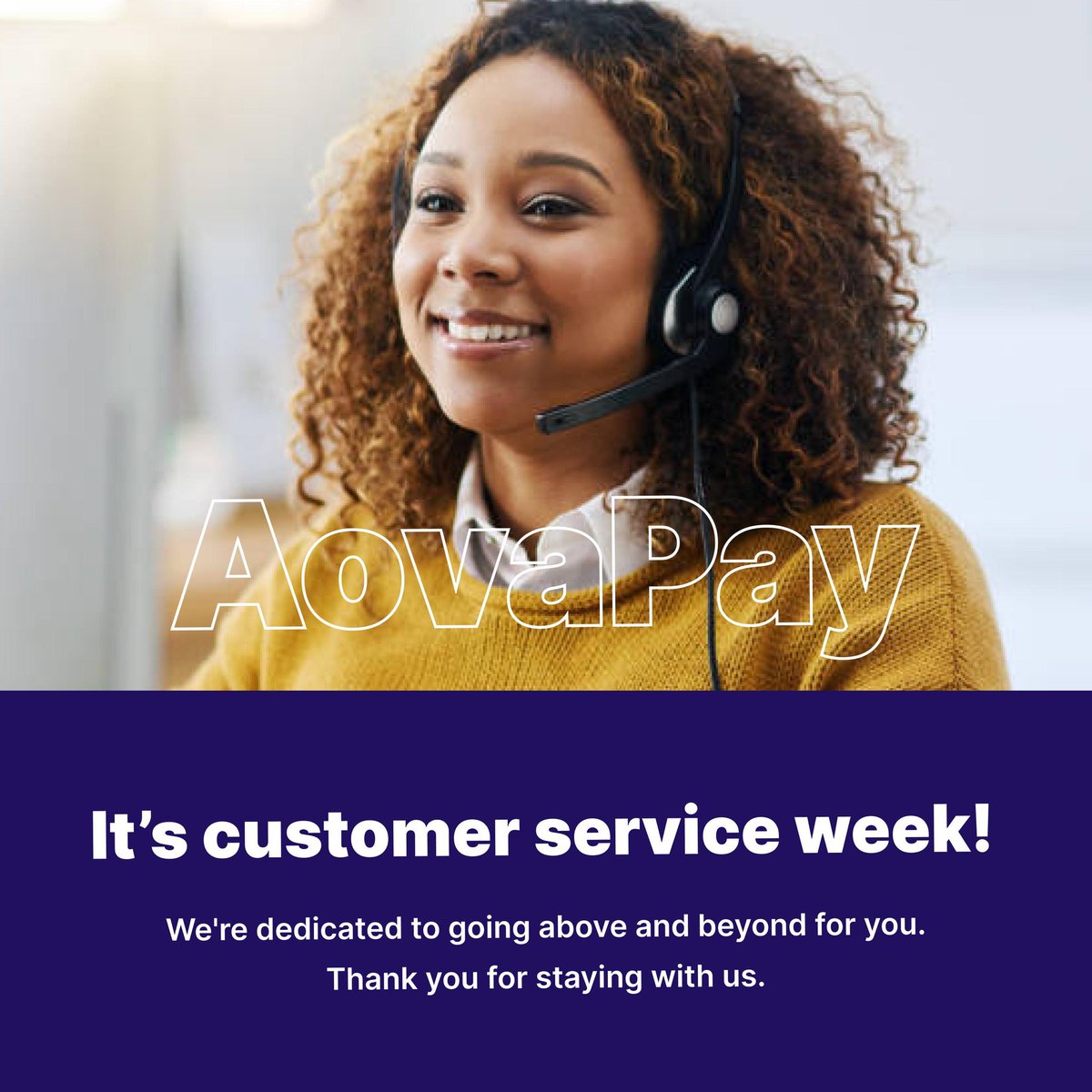 AovaPay's tweet photo. Happy Customer Service Week! 🎉

We are here because of you ❤️. Thank you for trusting us.

Stay tuned for exciting offers and surprises all week.

https://t.co/nT5LTeph6T

With 💜,
AovaPay Team.

#CustomerServiceWeek 
#Trending https://t.co/wTGd3hFRMU