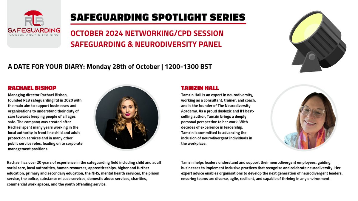 Interested in Safeguarding and Neurodiversity?
Why not join our free cpd session 
Link to book below 🔻
docs.google.com/forms/d/e/1FAI…
