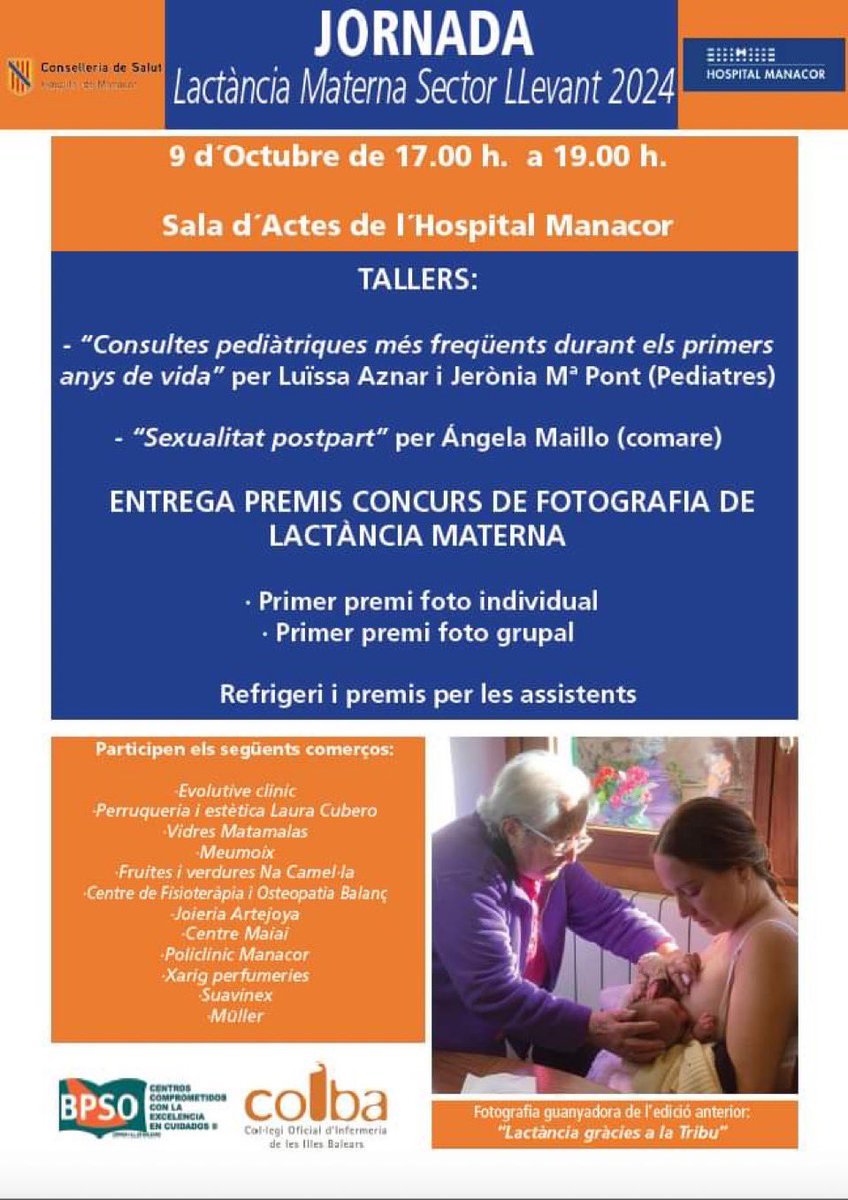 BPSO-HManacor (@bpso_hmanacor) on Twitter photo ⭐️Estau convidades i convidats dia 9 Octubre a la Jornada de Lactància Materna que es durà a terme a <a href="/HManacor/">Hospital de Manacor</a>
Tallers, premis, concurs de fotografia…
🤱🏽👩🏼🍼Una cita anual per apuntar al calendari 📆
<a href="/Coiba1/">COIBA</a> <a href="/bpsobalears/">@bpsobalears</a> ⭐️Estau convidades i convidats dia 9 Octubre a la Jornada de Lactància Materna que es durà a terme a <a href="/HManacor/">Hospital de Manacor</a>
Tallers, premis, concurs de fotografia…
🤱🏽👩🏼🍼Una cita anual per apuntar al calendari 📆
<a href="/Coiba1/">COIBA</a> <a href="/bpsobalears/">@bpsobalears</a>