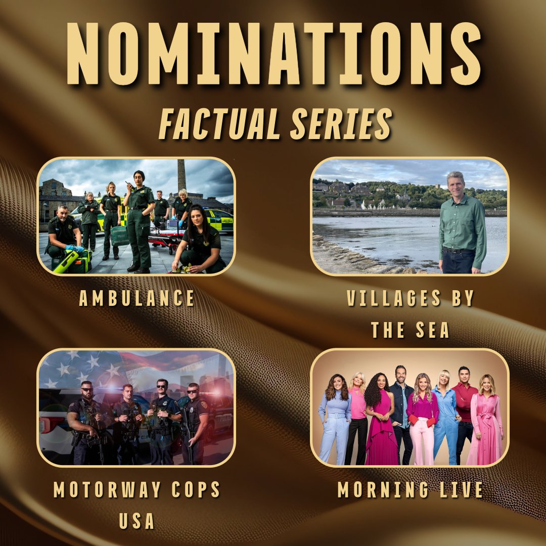 Congratulations to the Nominees for Best Factual Series! 🏆✨ #RTSNWAwards

👏 #Ambulance (S11) - <a href="/DragonflyFilmTV/">Dragonfly</a> <a href="/BBC/">BBC</a>
👏 #VillagesByTheSea - Purple Productions <a href="/BBC/">BBC</a>
👏 #MotorwayCopsUSA - Purple Productions <a href="/channel5_tv/">Channel 5</a>
👏 <a href="/BBCMorningLive/">BBC Morning Live</a> - <a href="/bbcstudios/">BBC Studios</a> - <a href="/BBC/">BBC</a>

#RTSNWAwards2024