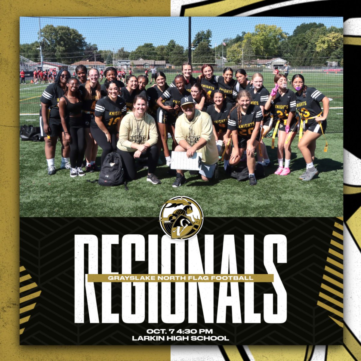 Good Luck to Flag Football at IHSA Regionals vs. Larkin High School TODAY! 

#GoKnights #StandUp