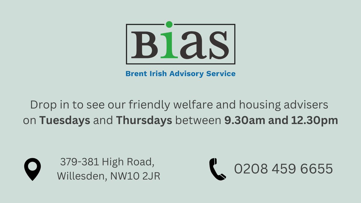 Struggling to work out your pension? Not sure how to apply for Housing Benefit? Need to apply for an Irish passport? BIAS is here to help – come along to our drop-in service in Willesden on Tuesday or Thursday morning (9.30-12.30) and one of the team will be happy to support you.