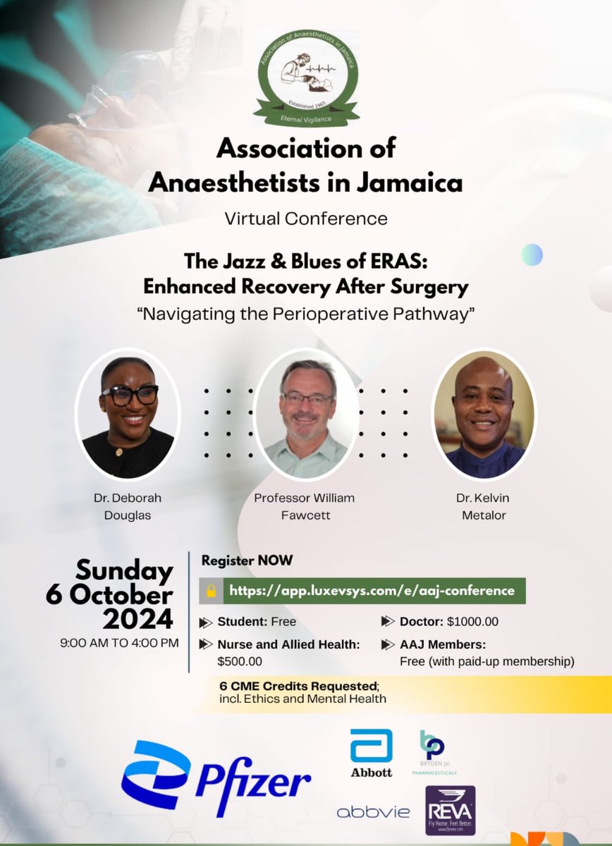 A great honour to deliver the Keynote Address at the Annual Conference of the Association of Anaesthetists in Jamaica (AAJ) over the weekend - wonderful to see the enthusiasm and commitment to ERAS!
<a href="/ErasSociety/">ERAS® Society</a> <a href="/RoyalSurrey/">Royal Surrey</a> <a href="/RSCHAnaesthesia/">Royal Surrey Anaesthesia, Guildford, UK</a>