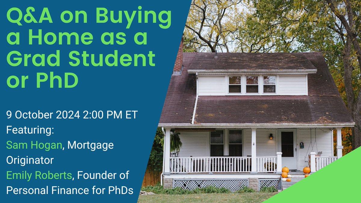 Dr. Emily Roberts | Personal Finance for PhDs (@pfforphds) on Twitter photo WEDNESDAY:
AMA with a mortgage originator who regularly rescues applications from grad students and PhDs with fellowship income (<a href="/PhDhomeloans/">PhDHomeLoans🇺🇸</a>).
Ask us any question about mortgages or the home-buying process!
Register: PFforPhDs.com/mortgage/ WEDNESDAY:
AMA with a mortgage originator who regularly rescues applications from grad students and PhDs with fellowship income (<a href="/PhDhomeloans/">PhDHomeLoans🇺🇸</a>).
Ask us any question about mortgages or the home-buying process!
Register: PFforPhDs.com/mortgage/