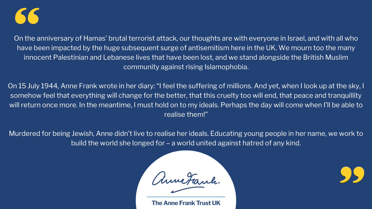 Our statement on the anniversary of the 7th October attacks.