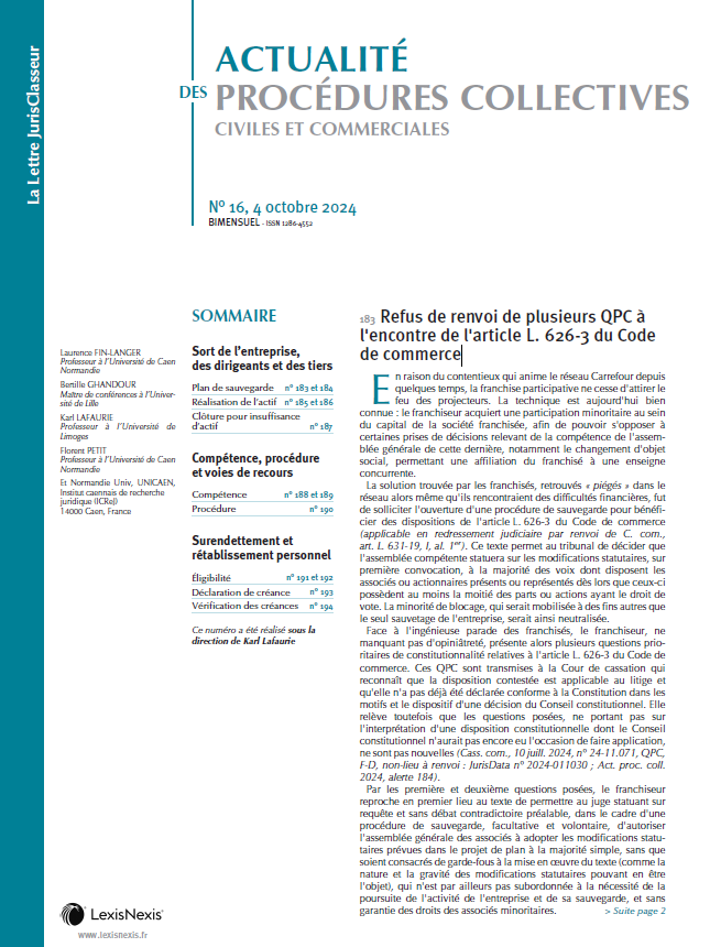 📢 l'Actualité des procédures collectives n° 16 du 4 octobre 2024, réalisé sous la direction de Karl Lafaurie, est en ligne sur #LexisNexis !

lexis360intelligence.fr/revues/Actuali…