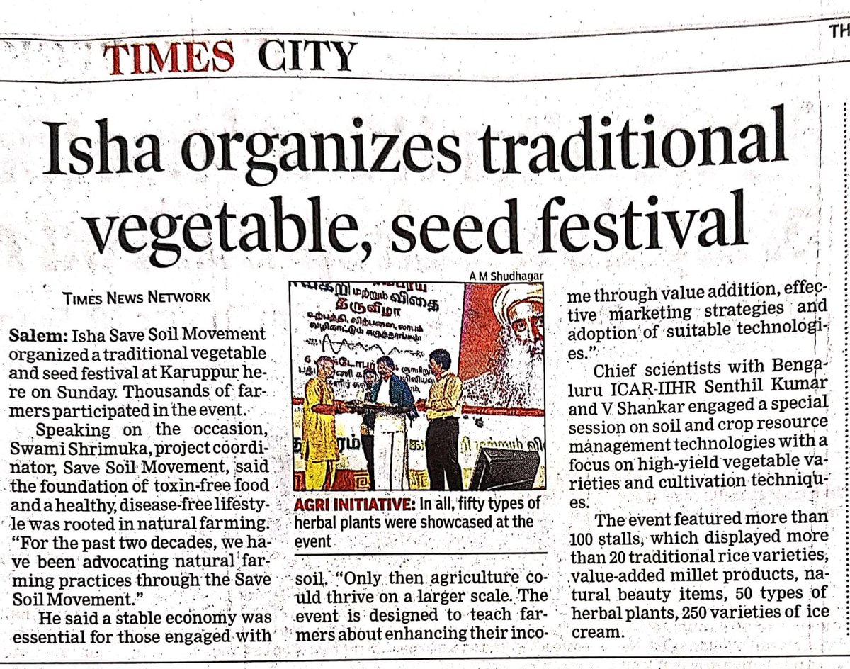 SadhguruJV's tweet photo. Congratulations to our farmers and all involved in reviving traditional vegetables and seeds. For millennia, our farmers kept the soils of Bharat rich & fertile because they used traditional seeds and natural farming practices. Though mechanized farming and high productivity practices are necessary to feed our population, it is time to incorporate traditional practices in the interest of both soil health & human health. Let’s make it happen. -Sg #SaveSoil