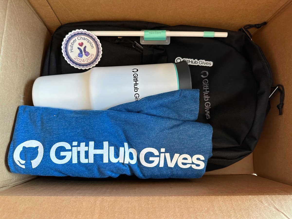 Sam_Rowe's tweet image. Nice; swag for my part of GitHub Gives 2024!