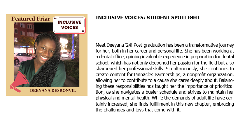 FriarHealth's tweet image. Check out this update from recent alumna Deeyana Desronvil ’24! As a Health Policy &amp;amp; Management major and @FriarBiology minor, she’s gained the skills to analyze and navigate healthcare systems with passion. Proud of our #PCAlumni making an impact!