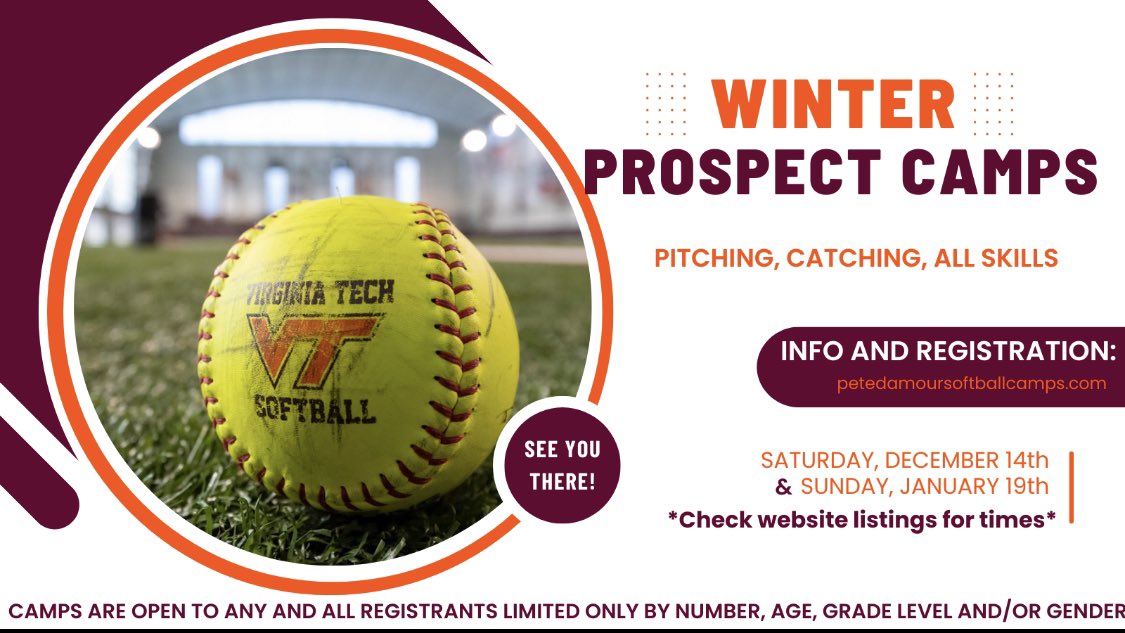 Winter Camps now live and available for registration!

- December 14th &amp; January 19th

Link for details and registration: 
petedamoursoftballcamps.com

🦃🦃🦃