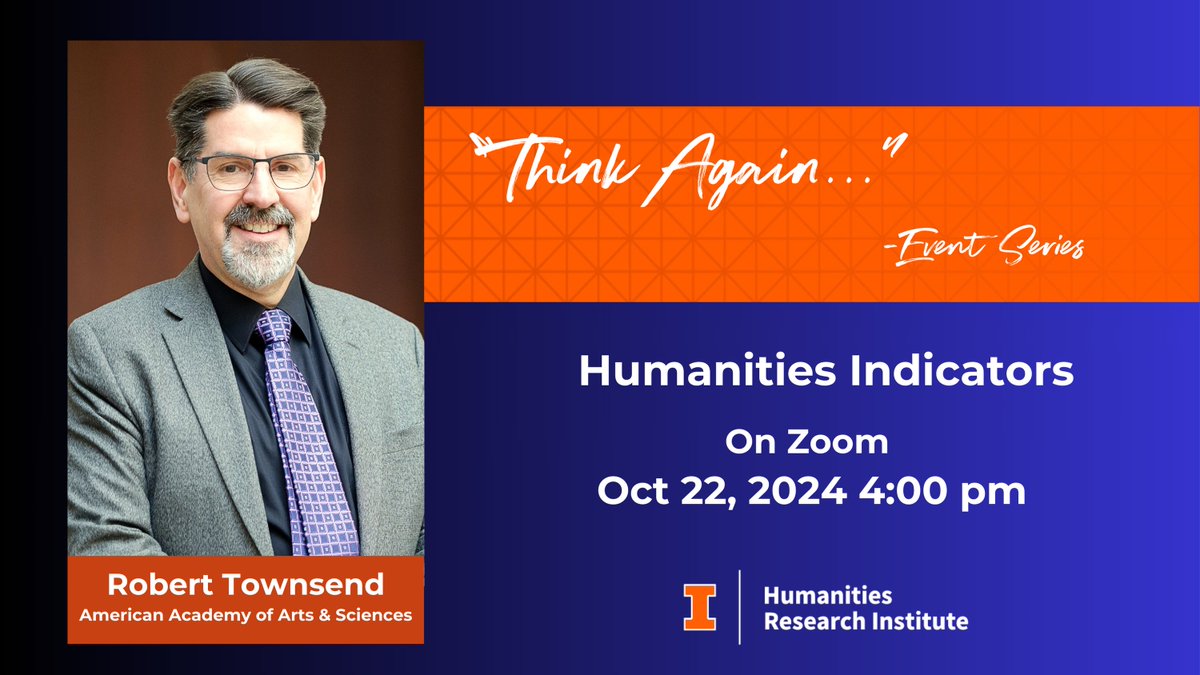 What do humanists need to know about current and developing trends? Robert Townsend (<a href="/rbthisted/">Rob Townsend (also @rbtownsend.bsky.social)</a>)
from <a href="/americanacad/">American Academy of Arts & Sciences</a> will discuss the latest from the Humanities Indicators project.

➡ Join <a href="/HRIatIllinois/">Humanities Research Institute at Illinois</a> on Zoom 💻
📆 Oct.22 4:00 PM
🔗 Link to register: go.illinois.edu/indicators