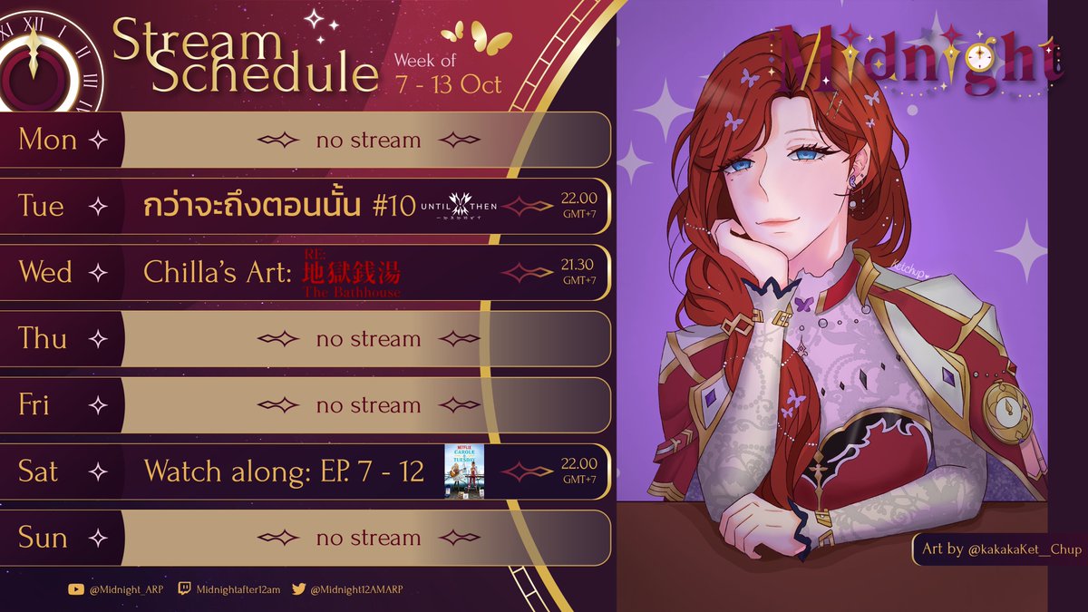 Midnight12AMARP's tweet photo. Stream schedule 🕛🌃
7 - 13 Oct 2024 (GMT+7)

วันพุธ not hehe

🔴#MidnightFA
🎤#MidnightUta
🤪#MIDMEME
Fan tag: #ลูกค้าหลังเที่ยงคืน
DIY: #รวมฮิตมิดDIY
Food: #MidDine
Asset: #MidAssets

「 Follow me 」https://t.co/CyvrhnZ0Wx 

Art by @.kakakaKet__Chup https://t.co/nR8R3Tmbk3