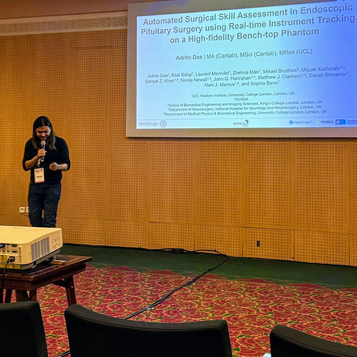 Adrito Das (@adritodas) on Twitter photo Presenting our research on surgical skill assessment in pituitary surgery <a href="/MICCAI_Society/">MICCAI</a>.
<a href="/dzkhan94/">Danyal Z Khan</a> <a href="/SophiaBano/">Sophia Bano</a> <a href="/hani_marcus/">Hani Marcus</a> <a href="/DanStoyanov/">Dan Stoyanov</a> <a href="/SRV_Group/">Surgical Robot Vision Group</a> <a href="/QS_SimCentre/">Queen Square Simulation Centre</a> Presenting our research on surgical skill assessment in pituitary surgery <a href="/MICCAI_Society/">MICCAI</a>.
<a href="/dzkhan94/">Danyal Z Khan</a> <a href="/SophiaBano/">Sophia Bano</a> <a href="/hani_marcus/">Hani Marcus</a> <a href="/DanStoyanov/">Dan Stoyanov</a> <a href="/SRV_Group/">Surgical Robot Vision Group</a> <a href="/QS_SimCentre/">Queen Square Simulation Centre</a>