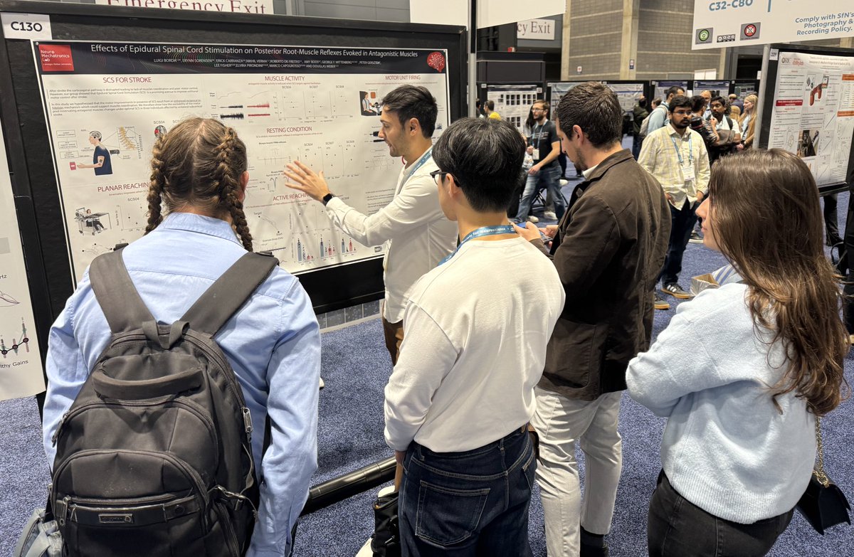 Happening right now: <a href="/Lu_borda5/">Luigi</a> ‘s poster on the effects of epidural spinal cord stimulation on posterior root-muscle reflexes evoked in antagonist muscles. Check it out in C130 <a href="/SfNtweets/">Society for Neuroscience (SfN)</a> #SfN24 if you’re interested!