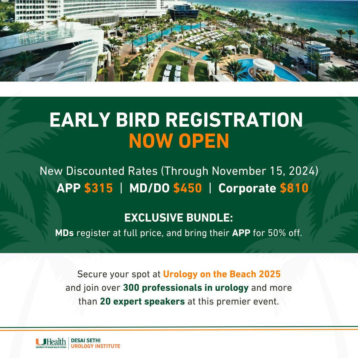 CineMed's tweet image. Save up to $90 on #DSUIOnTheBeach25! Register by Nov 15, 2024, for early bird rates. MDs, bring your APP for 50% off. Don&apos;t miss this sunny CME opportunity in #MiamiBeach, January 17-19, 2025.

Learn more: linkedin.com/events/urology…