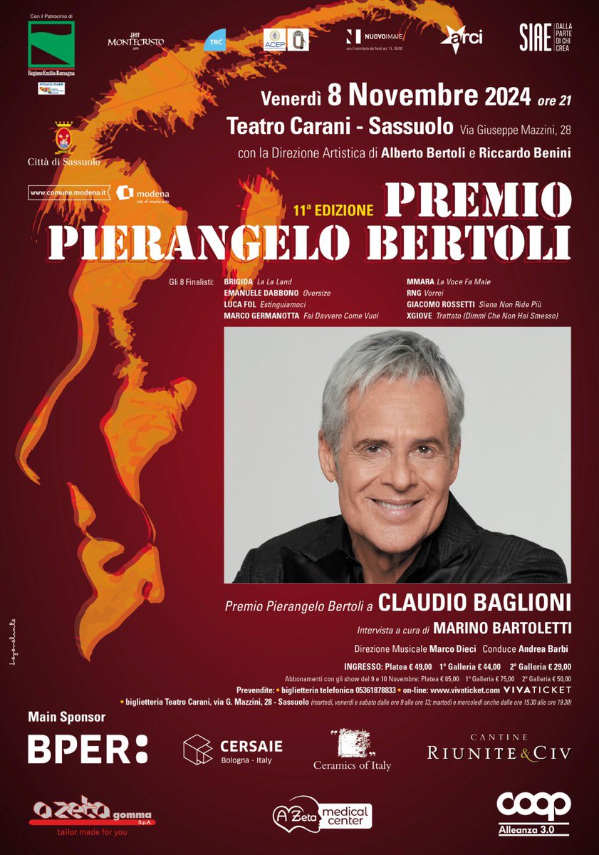 Il premio Pierangelo Bertoli 2024 a <a href="/ClaudioBaglioni/">Claudio Baglioni</a> ❤️❤️❤️