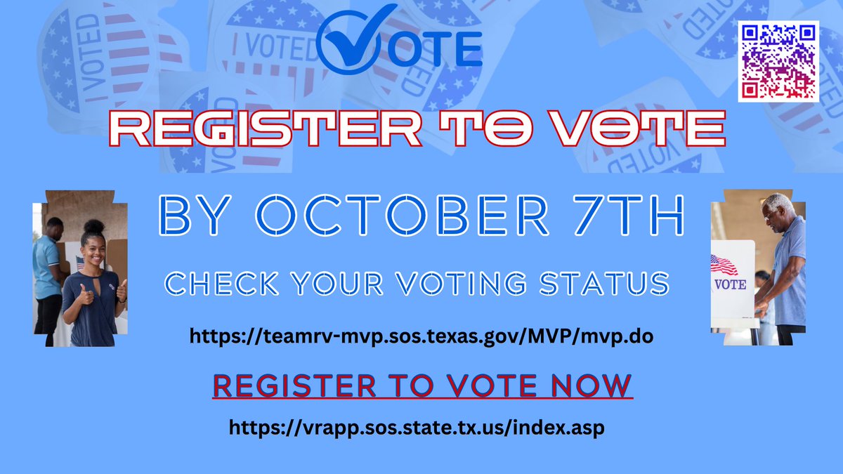 LAST DAY TO REGISTER TO VOTE! 1 Million Voters Were Removed in Texas. Check Your Status and Register to Vote By today, Oct. 7, 2024. Fill out form, print and postmark by today to exercise your right to vote! #vote #vote2024 #votingrights vrapp.sos.state.tx.us/index.asp