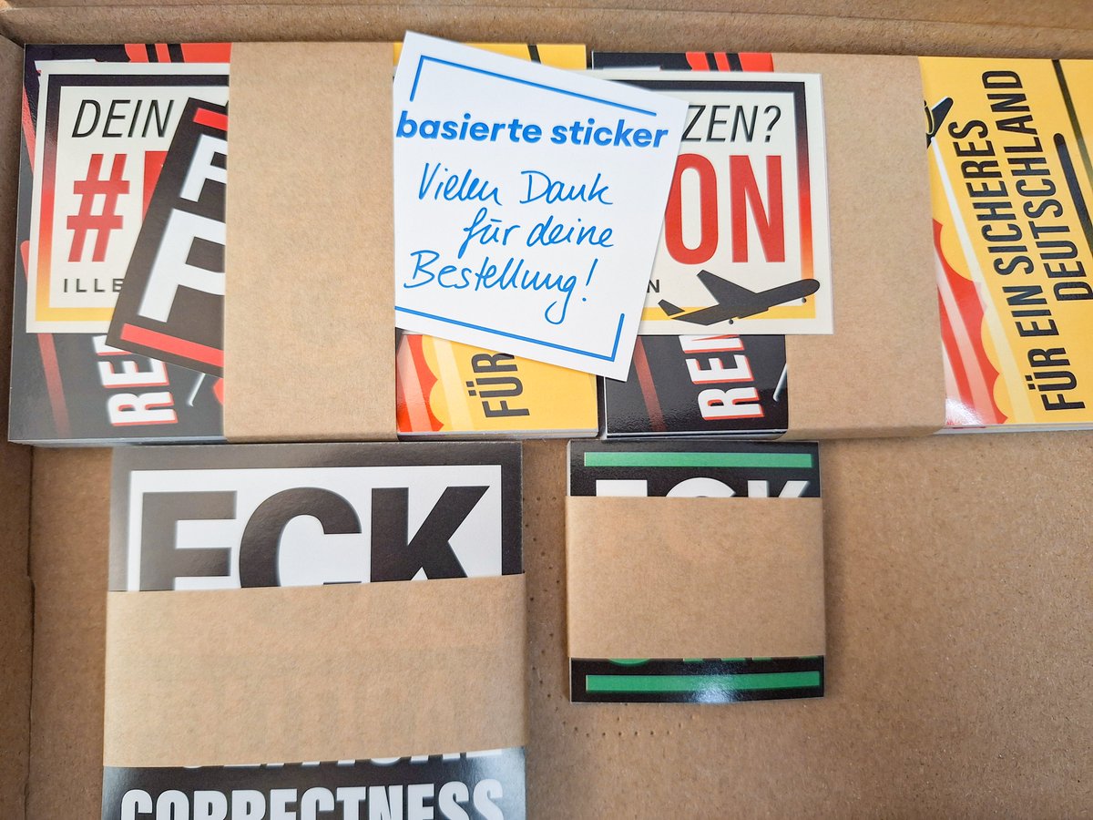 basiertesticker's tweet photo. Die Pakete sind auf dem Weg.
Viel Spaß damit!
#RemigrationJetzt #FCKGRN #FCKPC https://t.co/N9KPKpMkXb