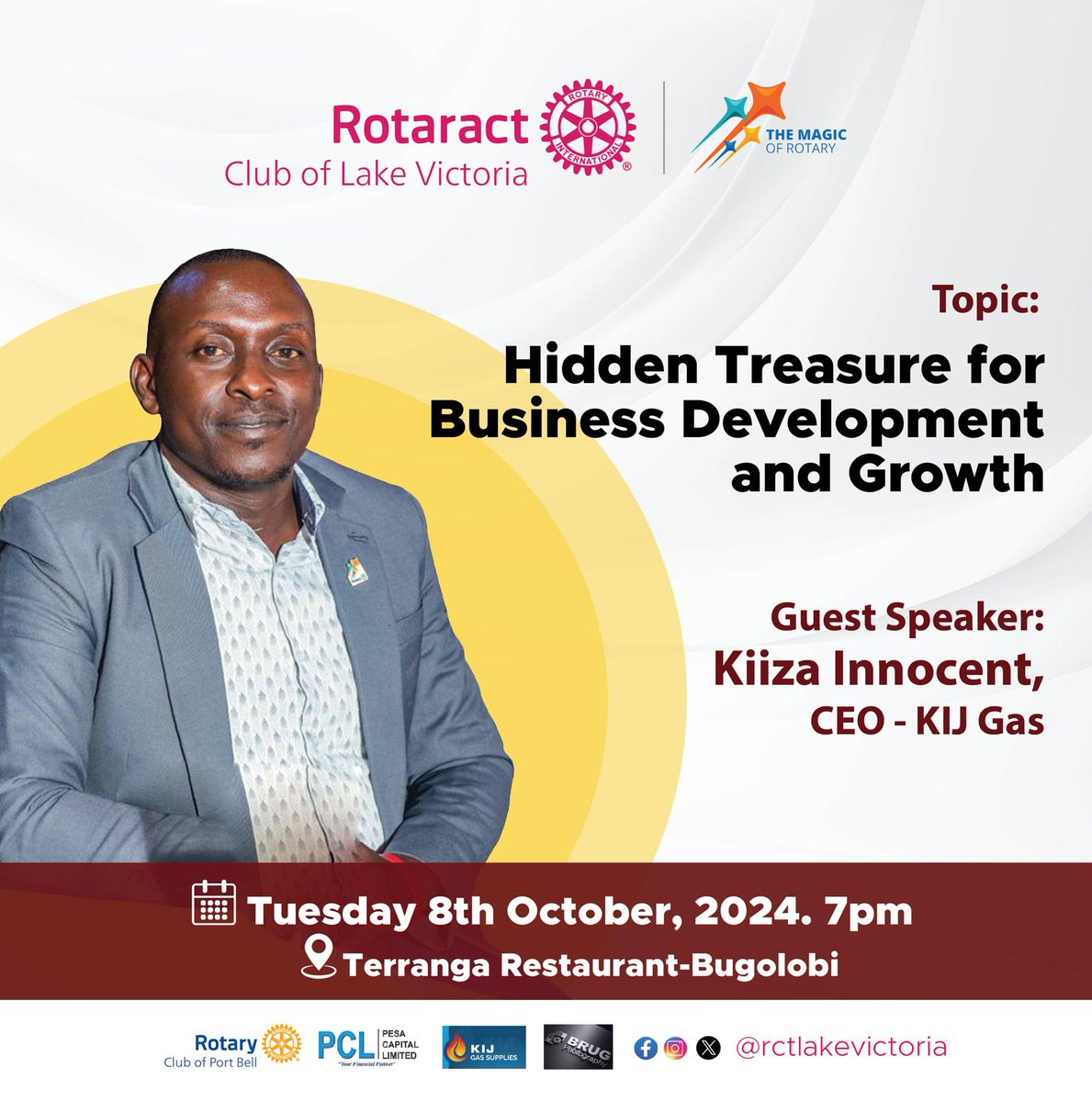 Wyne (@winnieoboo) on Twitter photo Tomorrow, we learn from a businessman who has not only succeeded but learnt the art and acumen to sustain, grow, and network in business. Our very own <a href="/rctlakevictoria/">Rotaract Club of Lake Victoria</a> Vice president <a href="/kiizainnocent1/">Kiiza Innocent</a> , he also serves as District project chair of <a href="/RotaractD9213/">Rotaract District 9213</a> and CEO KIJ Gas. Tomorrow, we learn from a businessman who has not only succeeded but learnt the art and acumen to sustain, grow, and network in business. Our very own <a href="/rctlakevictoria/">Rotaract Club of Lake Victoria</a> Vice president <a href="/kiizainnocent1/">Kiiza Innocent</a> , he also serves as District project chair of <a href="/RotaractD9213/">Rotaract District 9213</a> and CEO KIJ Gas.