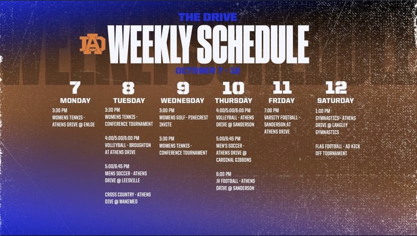 Here’s our athletic schedule for the week! 🏃‍♂️