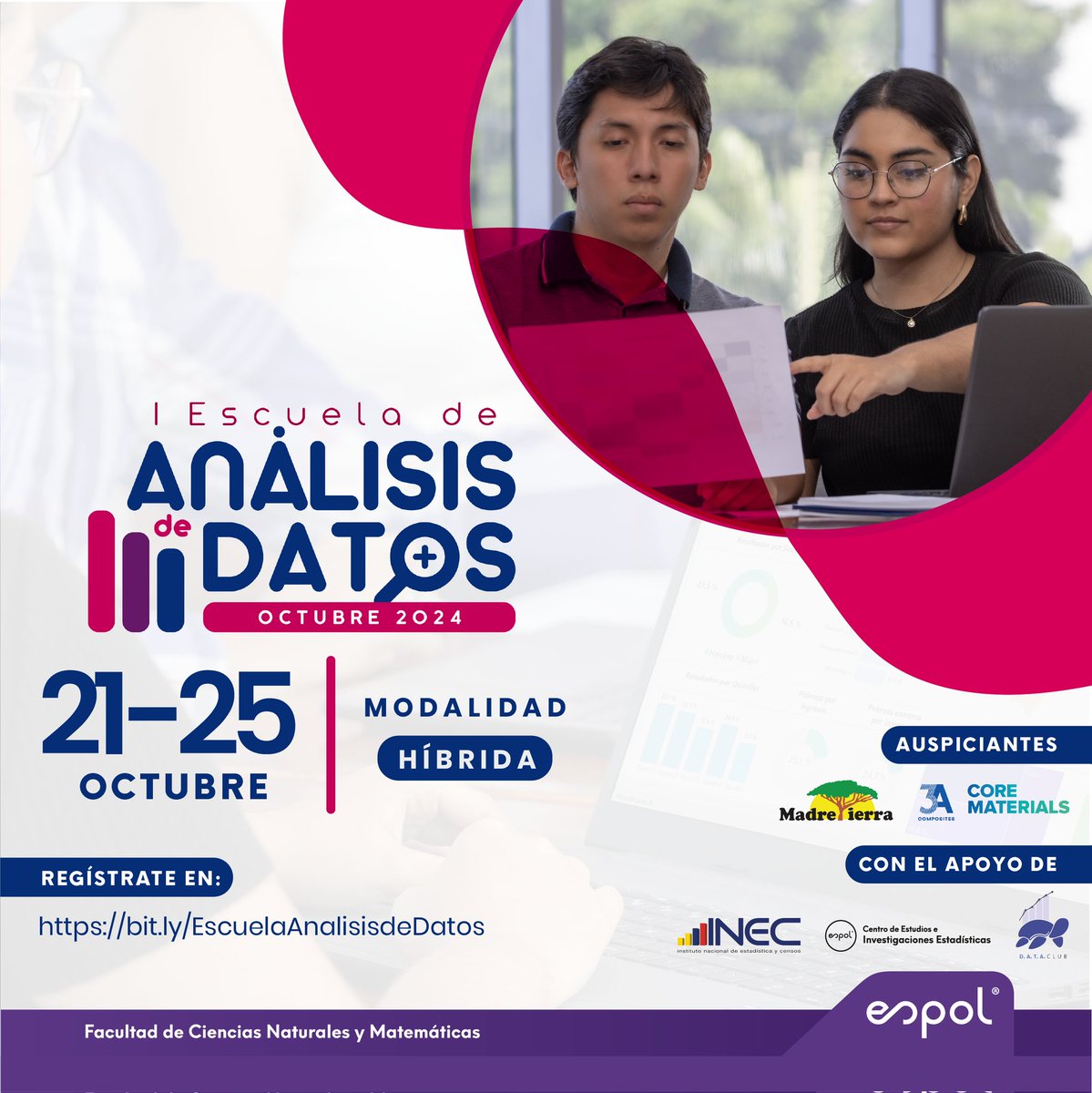 Ecuadorencifras's tweet photo. Trabajamos junto con la @espol en la Primera Escuela de #AnálisisdeDatos 📊✨

Prepárate para una semana de aprendizaje enriquecedor que va más allá de las aulas, incentivando la #CulturaEstadística en el país.

¡Participa y lleva tus conocimientos al siguiente nivel! 🚀 

Regístrate aquí 👇
https://t.co/OANaAw1Ypm

#BuenasCifras #MejoresVidas