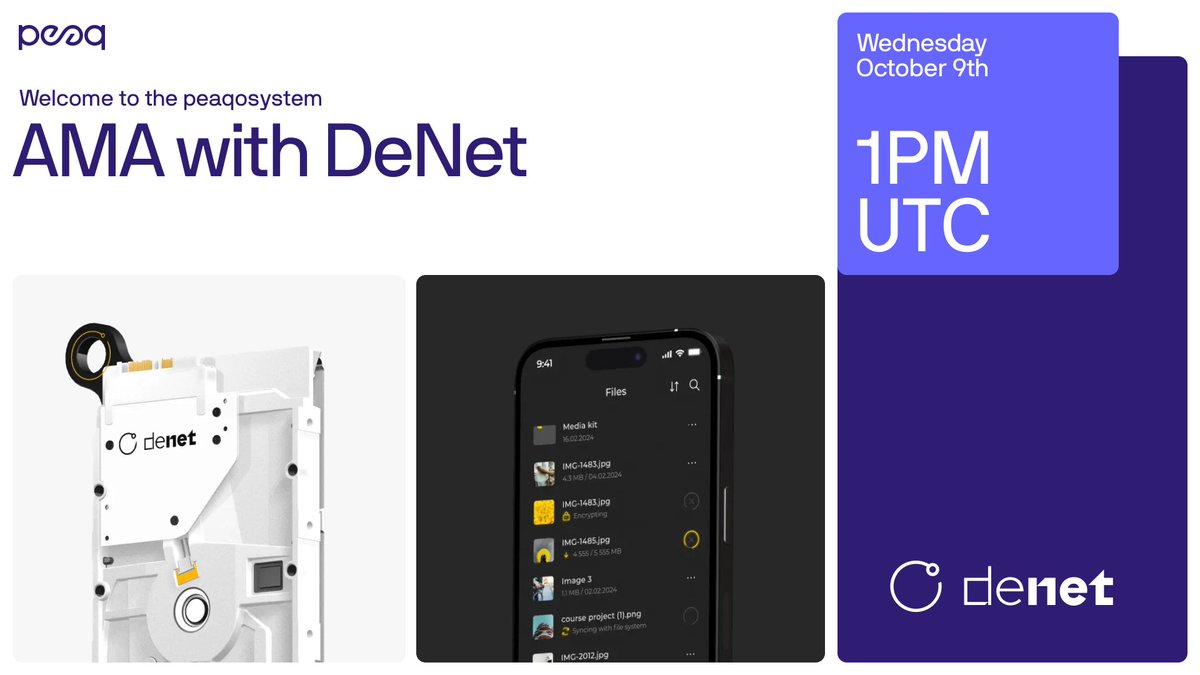 peaq's tweet photo. Got some extra memory on your phone or computer? ⚡️

Put it to work with @DeNetPro, a #DePIN that’s already home to 9 petabytes worth of data and 100K+ users.

Join the X Space with DeNet to learn more about the project and why they’re migrating from Polygon to peaq: https://t.co/Bg7rx9AGcA