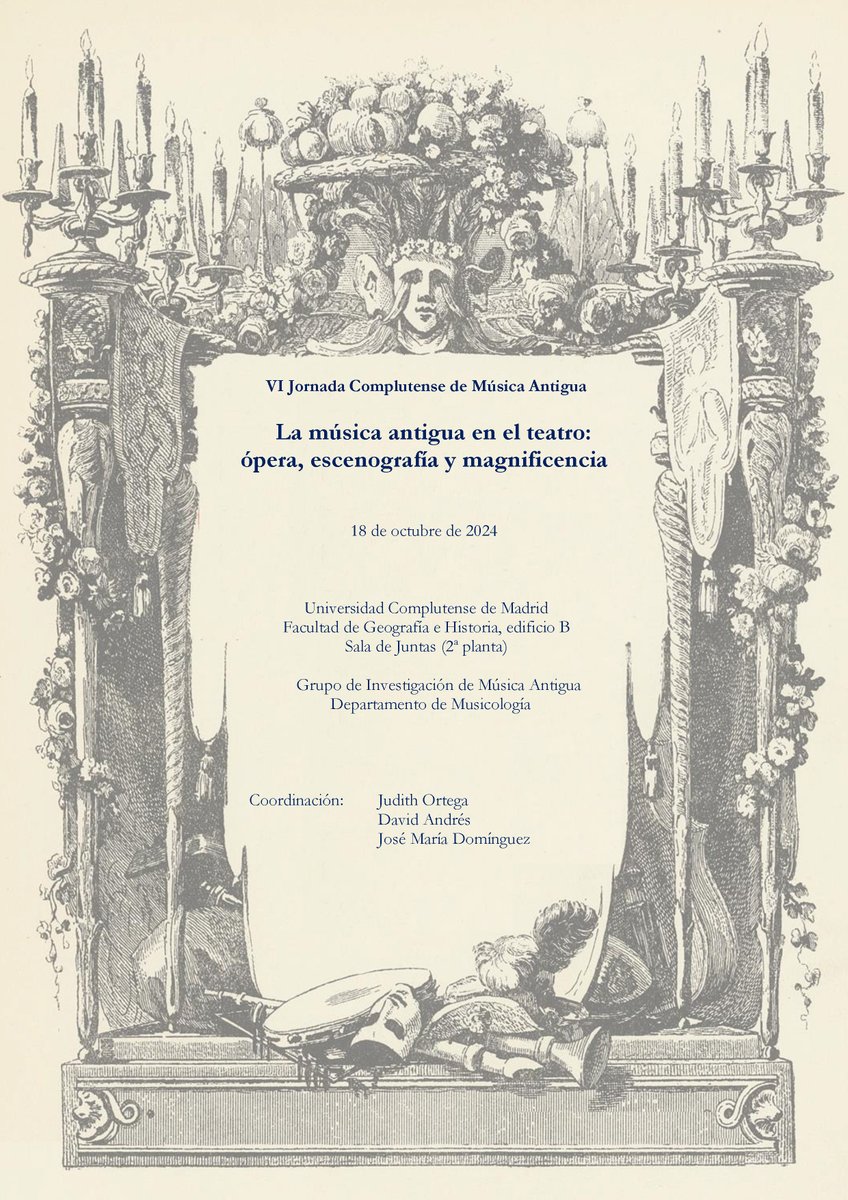 arcontefrisseo's tweet image. Publicamos el programa de la VI Jornada Complutense de Música Antigua de @MusicologiaUCM que dedicaremos a la #ópera. Actividad abierta y gratuita para todos los interesados. Os esperamos el próximo 18 de octubre a las 10.00h en la Sala de Juntas de la Facultad de @geohisucm