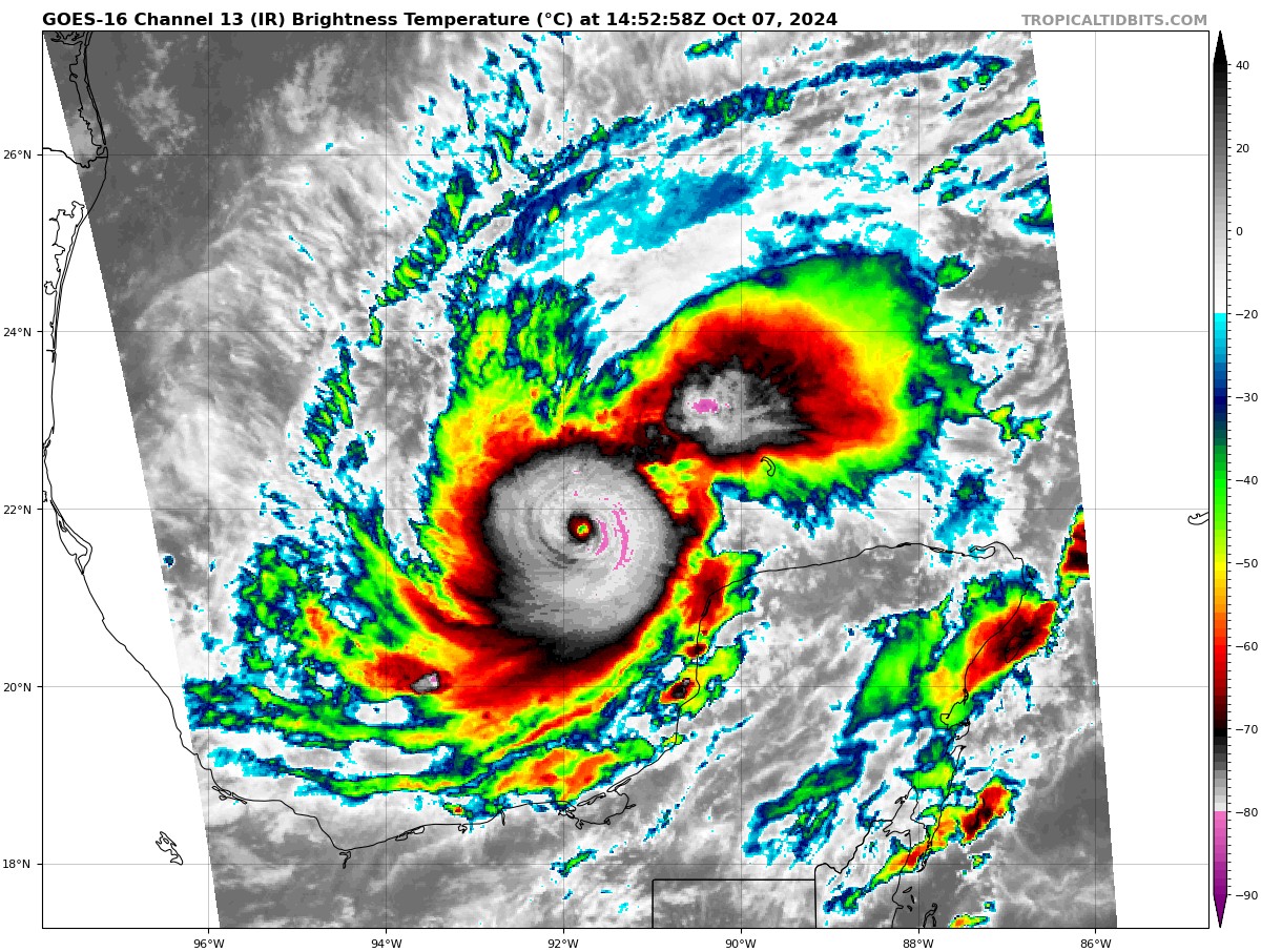 Ben Cohen (@bencohentc) on Twitter photo #Milton's eye is in the process of clearing as it intensifies further to 155mph/933mbs as of the NHC's 11am update. TCs will experience even more rapid pressure falls when the process of subsidence evacuates mass in the eye, clearing it out. Pressure is likely already in the 920s #Milton's eye is in the process of clearing as it intensifies further to 155mph/933mbs as of the NHC's 11am update. TCs will experience even more rapid pressure falls when the process of subsidence evacuates mass in the eye, clearing it out. Pressure is likely already in the 920s