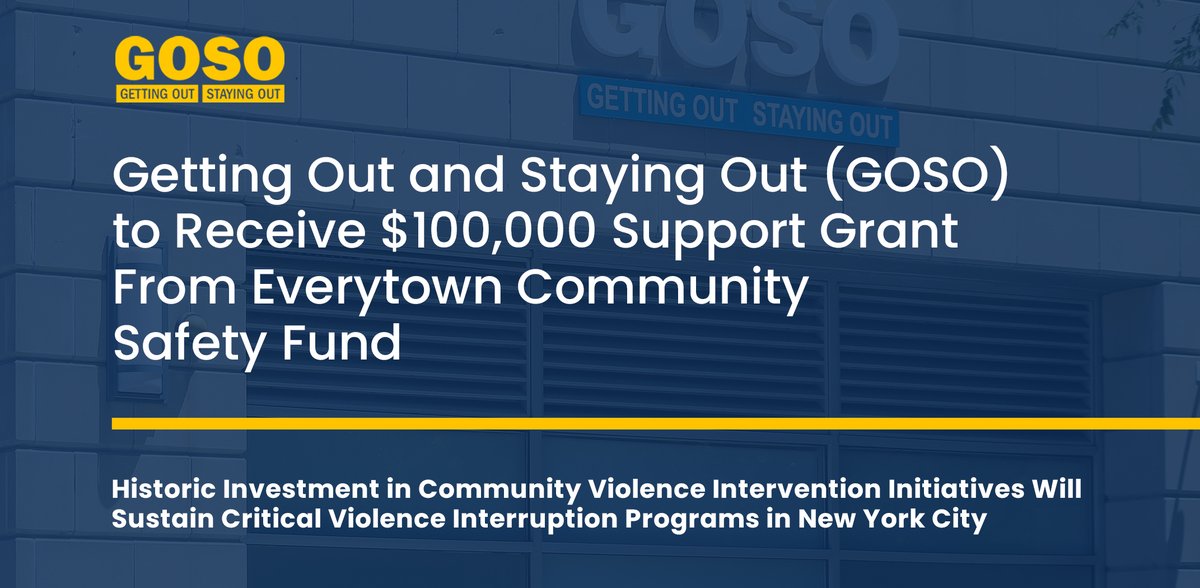 GOSO is honored that our anti-violence work in East Harlem has been recognized by <a href="/Everytown/">Everytown</a> with a $100,000 Support Grant from Everytown Community Safety Fund.

Learn more: bit.ly/4gKZT70