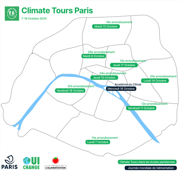 CarrefourAsso's tweet photo. 🚴‍♀️🌍 Lancement du Climate Tours ! Du 7 au 18/10, ils parcourront 8 arrdts de Paris à vélo pour sensibiliser à l’alimentation durable. 🌱
📅 Le 11 octobre, retrouvez-les au @CarrefourAsso  pour un atelier ludique sur notre alimentation.
👉 Inscription : https://t.co/sj70LqHJr2 https://t.co/y6E0QPEAaB