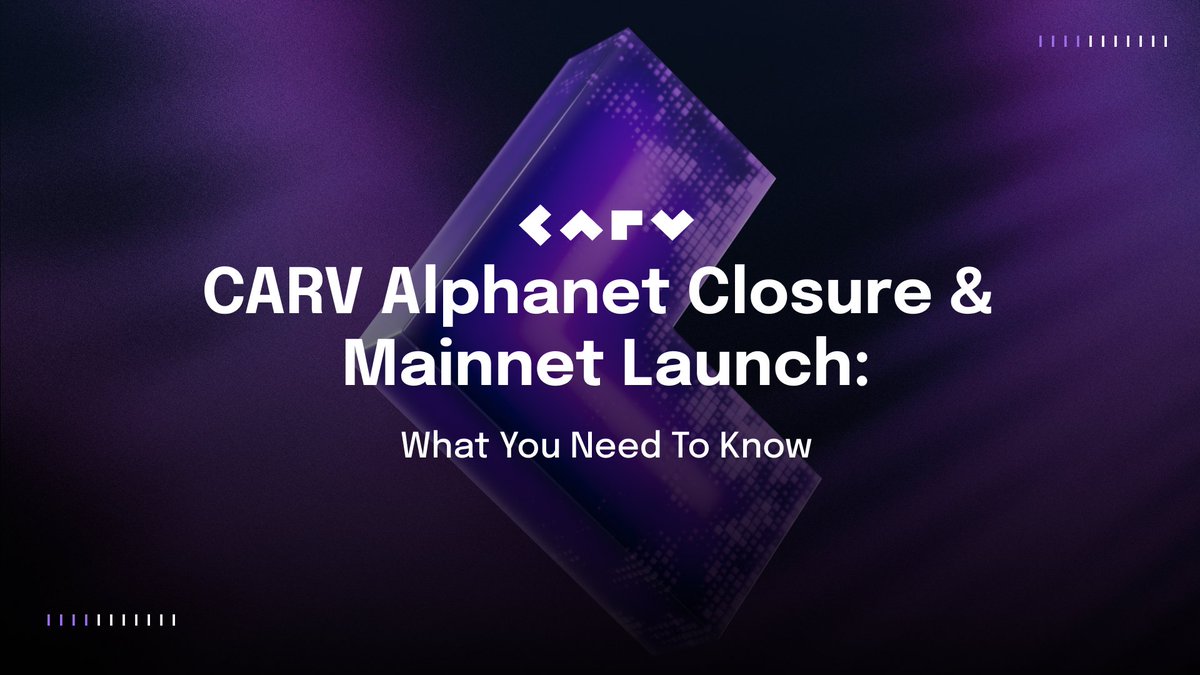 CARV (@carv_official) on Twitter photo Snapshot of the Alphanet was taken on October 7th, 00:00 UTC 📸
You may stop running your node after this time.
The Mainnet will launch on Arbitrum on October 11th 00:00 UTC.
For more info: medium.com/@Carv/carv-alp… Snapshot of the Alphanet was taken on October 7th, 00:00 UTC 📸
You may stop running your node after this time.
The Mainnet will launch on Arbitrum on October 11th 00:00 UTC.
For more info: medium.com/@Carv/carv-alp…