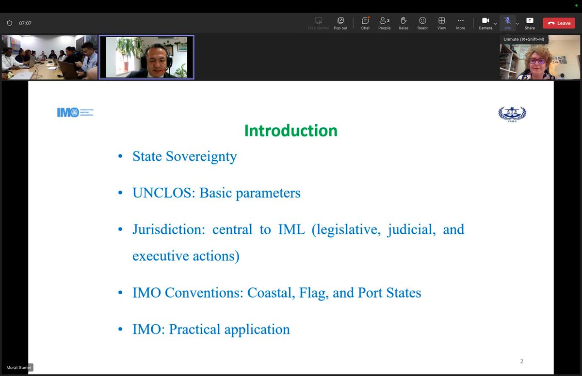 IMOIMLI's tweet image. Happening Now:Ms. E. Kazara-Belja (Senior Lecturer/Head of Administration, IMLI) &amp;amp; Dr. M. Sümer (The Nippon Foundation Lecturer in International Maritime Law, IMLI) lecturing to the Ocean Governance Fellowship for Small Island Developing States Fellows of DOALOS #IMLI #DOALOS