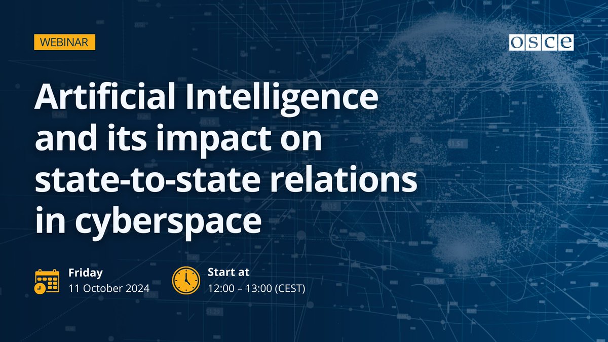 Join us on 11 October 2024 at 12:00 CEST for the first 2024 <a href="/OSCE/">OSCE</a> #CybersecurityAwarenessMonth webinar. We will be discussing the impact of #ArtificialIntelligence on inter-State relations and explore the potential role of #cyberCBMs.
Register here: t.ly/Q9epa