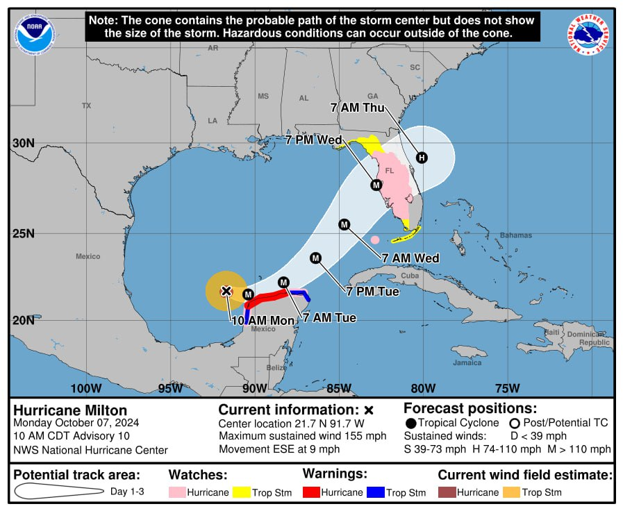 BNONews's tweet photo. UPDATE: Milton is now forecast to become a Category 5 hurricane later today, NHC says https://t.co/qSV10KtPVk