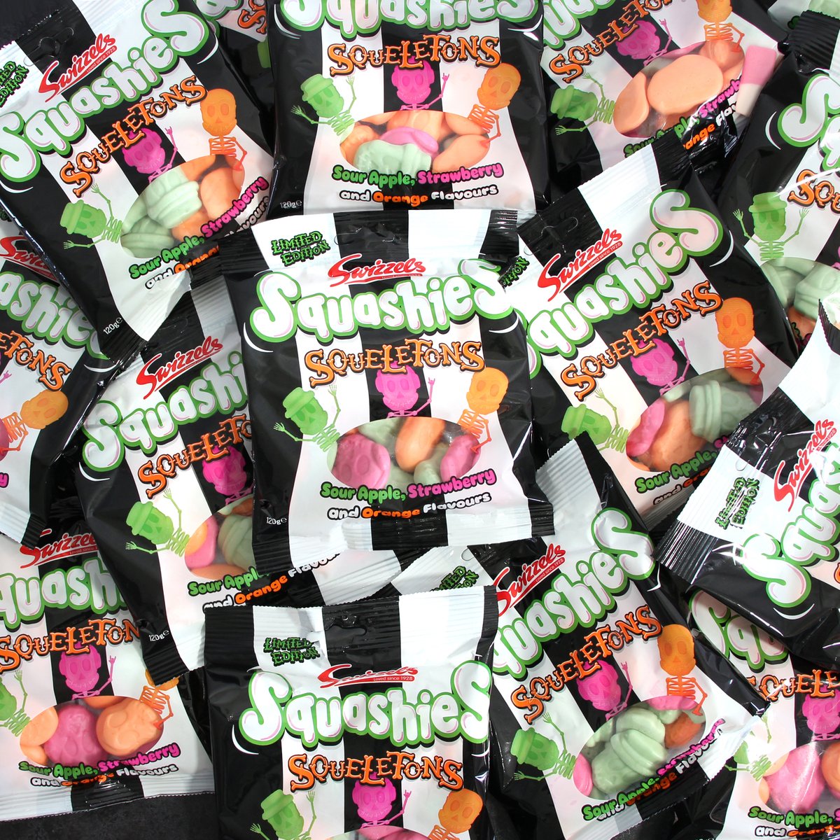SPOT THE SQUELETON!💀🍬

Join the fun with our ‘Spot the Squeleton' challenge!
1st image: Find the Squeletons bag on the factory line
2nd image: Find a Squeleton sweet in the bowl of Squashies
3rd image: Find the Raspberry &amp; Milk Squashie

Can you spot them all? Let us know...