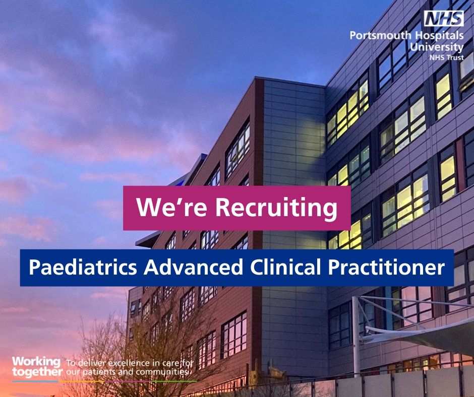 Are you a qualified Paediatric Advanced Clinical Practitioner? Are you looking to join a cohesive and friendly team? If so, come and join us here at Queen Alexandra Hospital 💼

To find out more and to apply, visit jobs.smartrecruiters.com/PortsmouthHosp…

#NHSJobs #paediatrics #jobopportunity
