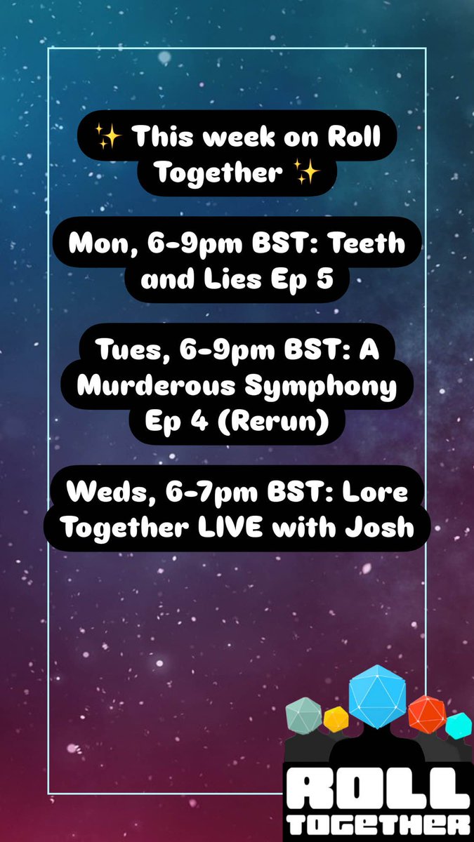 Roll Together RPG (@rolltogetherrpg) on Twitter photo Here's what's happening on Roll Together this week over on twitch.tv/rolltogetherrpg
<a href="/phoenixdice/">Phoenix Dice</a> <a href="/idlechampions/">Idle Champions</a> <a href="/Beard_Ladies/">Bearded Ladies</a> #rolltogether #TTRPGs #DnD Here's what's happening on Roll Together this week over on twitch.tv/rolltogetherrpg
<a href="/phoenixdice/">Phoenix Dice</a> <a href="/idlechampions/">Idle Champions</a> <a href="/Beard_Ladies/">Bearded Ladies</a> #rolltogether #TTRPGs #DnD