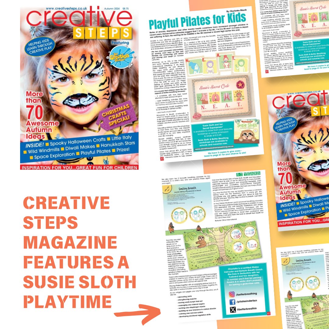 SuperpowerSloth's tweet image. A fantastic double page spread featuring Susie Sloth showing parents and teachers how beneficial playful Pilates and better breathing can be. This little book makes it super accessible, try it and you’ll enjoy wriggles and giggles! #eyfs #playfulparenting #homeschool #pilates