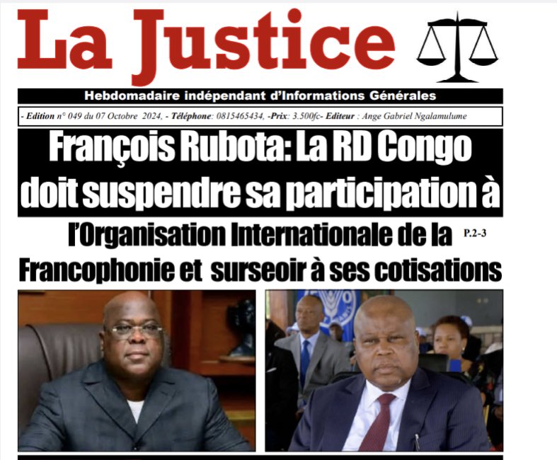Espoir Biteza (@bitezaespoir) on Twitter photo Urgent 🚨🚨🚨, le Min'Etat h. <a href="/RubotaFM/">François Rubota M</a> propose à la #RDC de suspendre sa participation à la Francophonie <OIM>, il soutient sa position à travers un récit de 16 points <a href="/TopCongo/">TOP CONGO FM</a> <a href="/Presidence_RDC/">Présidence RDC 🇨🇩</a> <a href="/PrimatureRDC/">Primature de la République Démocratique du Congo</a> <a href="/AssembleeNatRDC/">Assemblée nationale 🇨🇩</a> Urgent 🚨🚨🚨, le Min'Etat h. <a href="/RubotaFM/">François Rubota M</a> propose à la #RDC de suspendre sa participation à la Francophonie <OIM>, il soutient sa position à travers un récit de 16 points <a href="/TopCongo/">TOP CONGO FM</a> <a href="/Presidence_RDC/">Présidence RDC 🇨🇩</a> <a href="/PrimatureRDC/">Primature de la République Démocratique du Congo</a> <a href="/AssembleeNatRDC/">Assemblée nationale 🇨🇩</a>