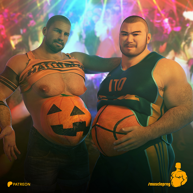 Happy Halloween! 🎃🏀#mpreg #musclepreg #barampreg #malepregnancy #bara #pregnantman #halloween